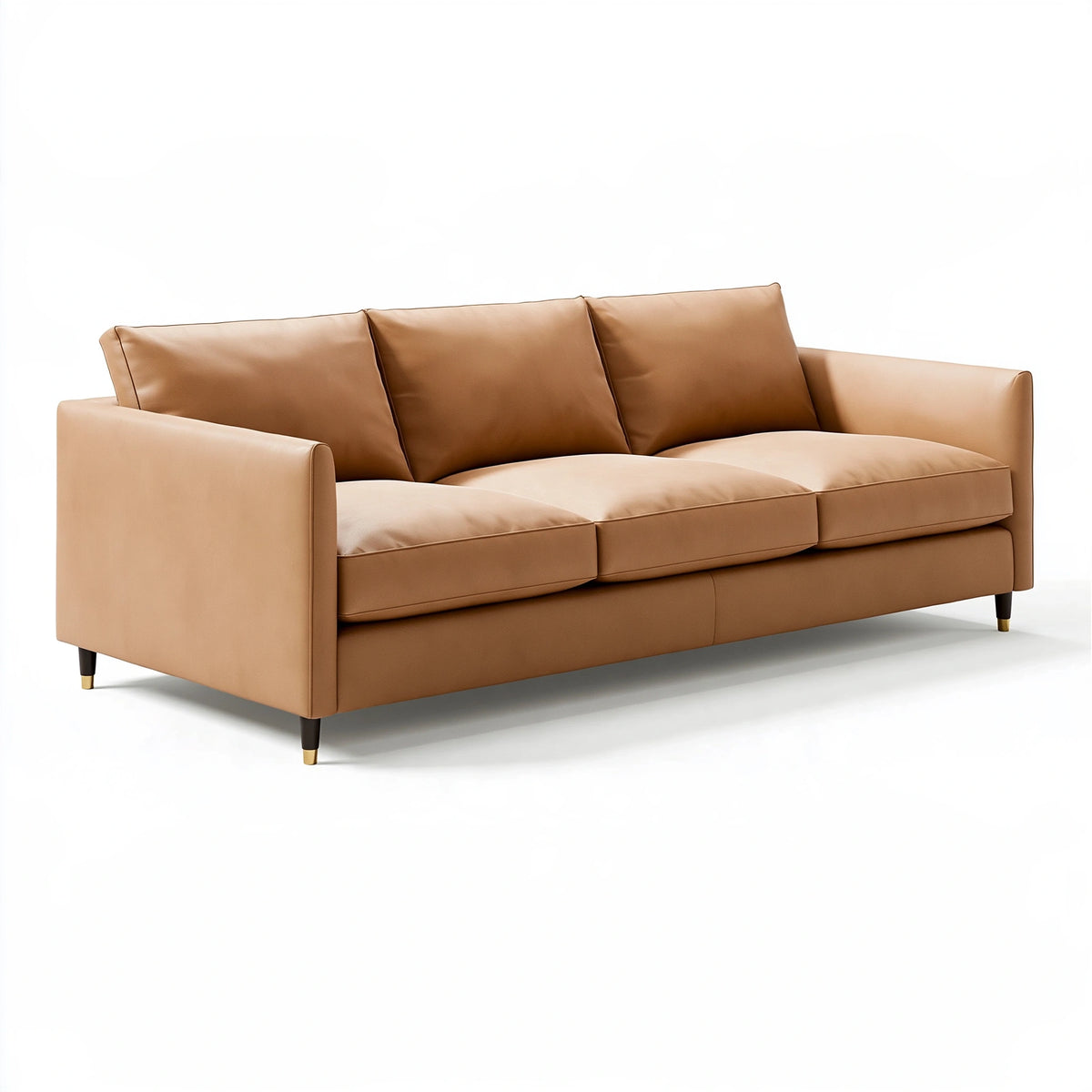 Canapé 3 places 210 cm revêtement aspect cuir camel style contemporain pieds métalliques