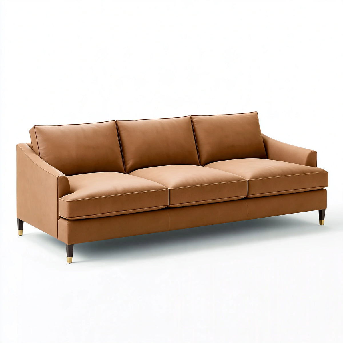 Canapé 3 places 220 cm aspect cuir cognac style contemporain
