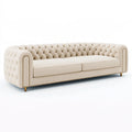 Canapé 3 places 230 x 95 x 78 cm en tissu beige capitonné style classique
