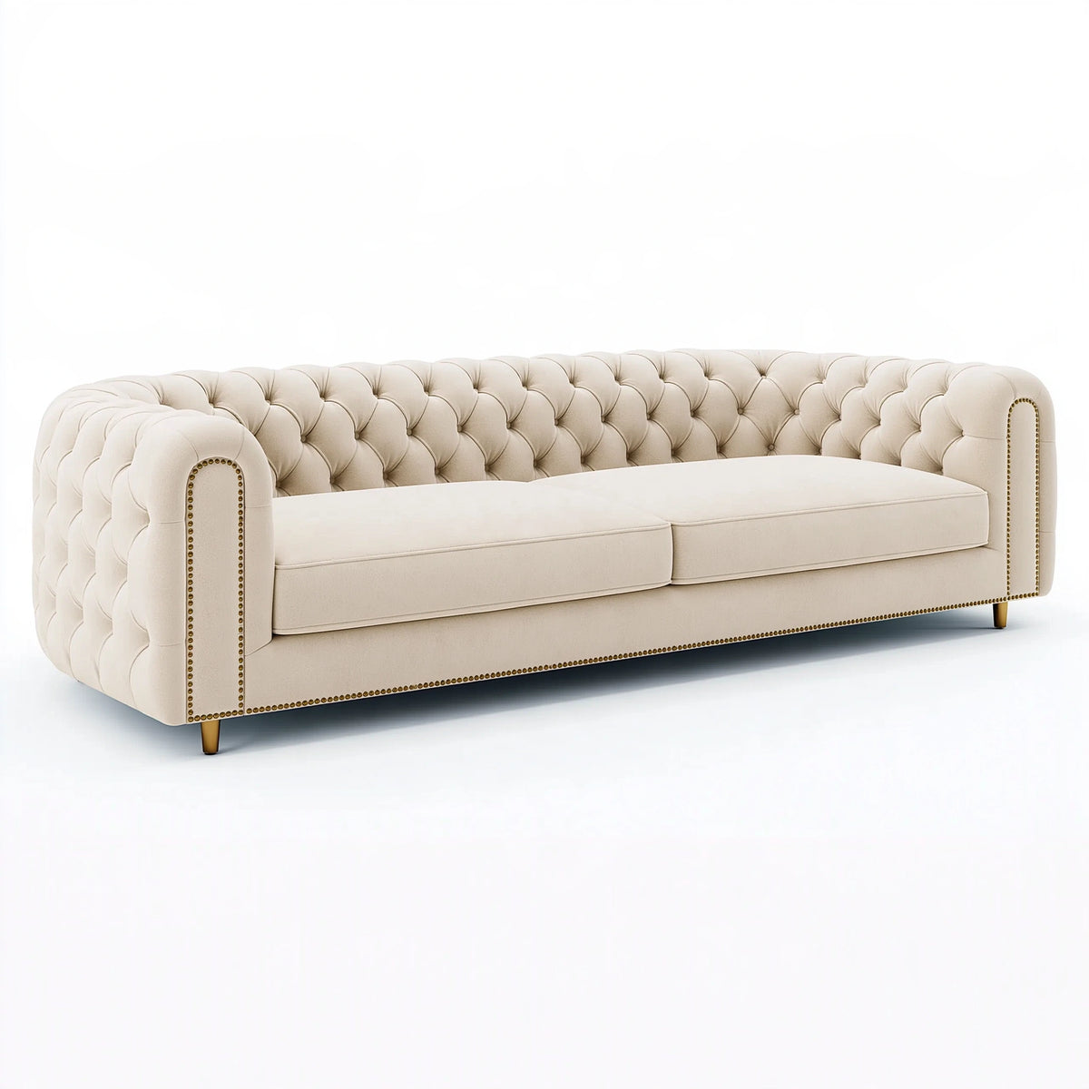 Canapé 3 places 230 x 95 x 78 cm en tissu beige capitonné style classique