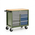 Servante d atelier 100 x 55 x 95 cm en acier vert avec plateau en bois et tiroirs sur roulettes