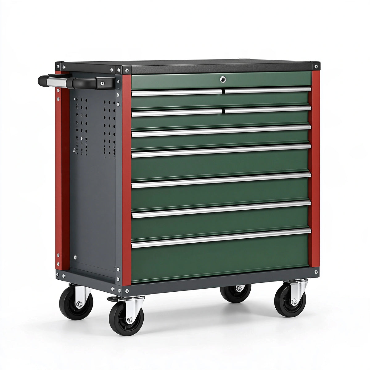 Servante d'atelier 76 x 46 x 92 cm en acier vert rouge à 6 tiroirs sur roulettes