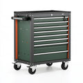 Servante d'atelier 80 x 50 x 95 cm en acier vert foncé - mobile avec 8 tiroirs verrouillables
