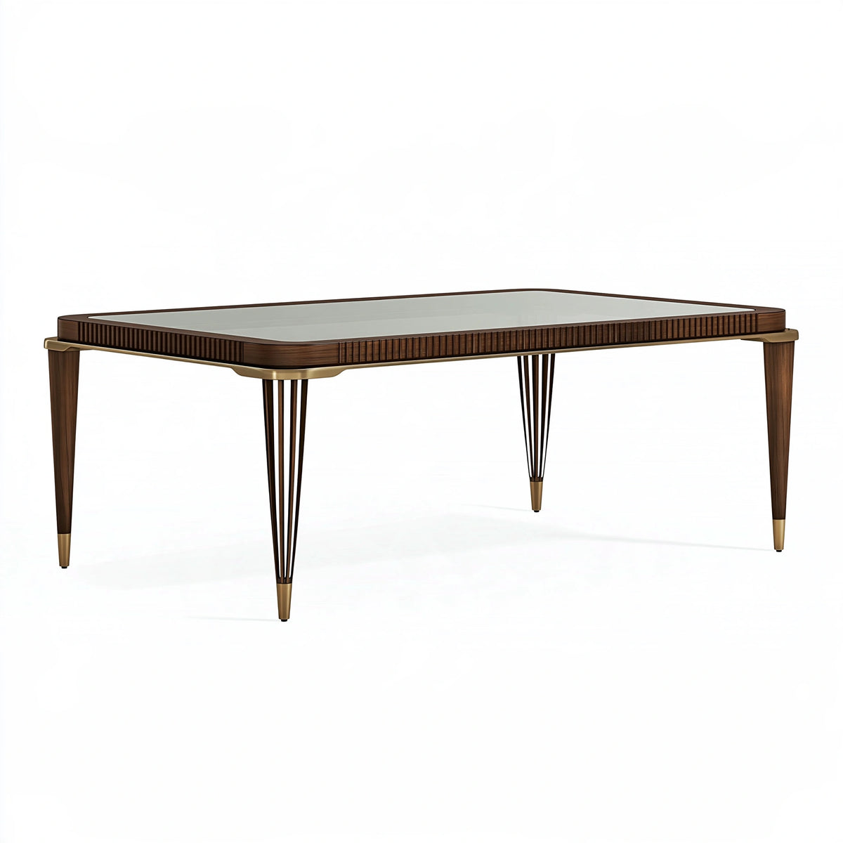 Table à manger 180 x 90 cm en bois brun et verre fumé style contemporain