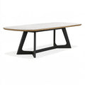 Table de salle à manger ovale 200 x 100 cm en céramique blanche et bois noir style contemporain