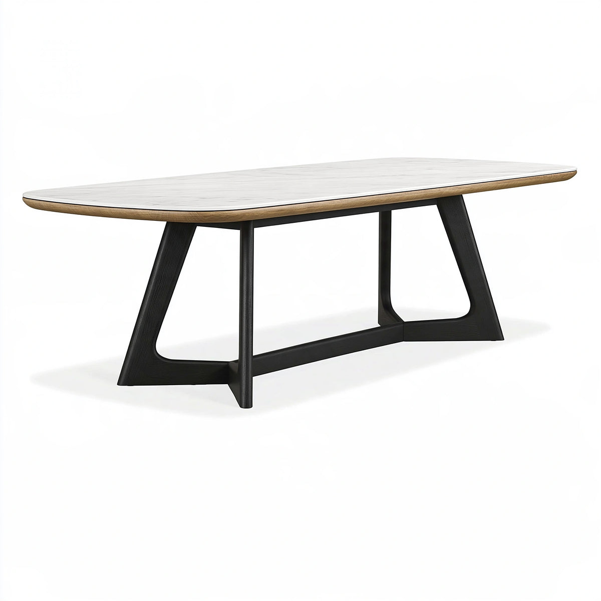 Table de salle à manger ovale 200 x 100 cm en céramique blanche et bois noir style contemporain