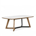 Table de salle à manger 180 x 90 cm blanche et bois - plateau effet marbre piètement métal contemporain
