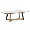 Table de salle à manger 200 x 100 x 75 cm plateau aspect marbre blanc pieds bois noir style contemporain