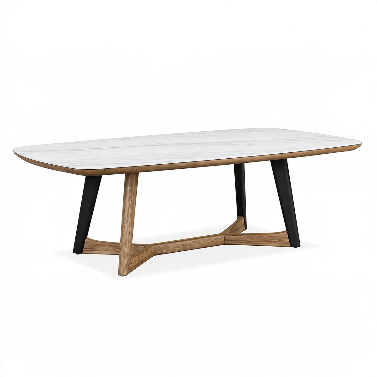 Table de salle à manger 200 x 100 x 75 cm plateau aspect marbre blanc pieds bois noir style contemporain
