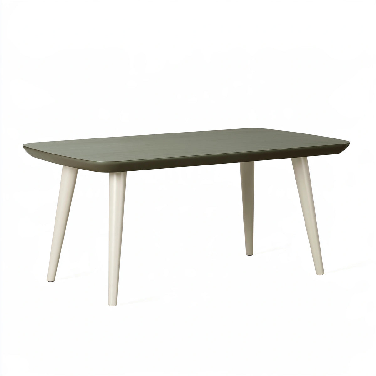 Table à manger 140 x 80 x 75 cm plateau effet bois vert kaki pieds métal crème style contemporain