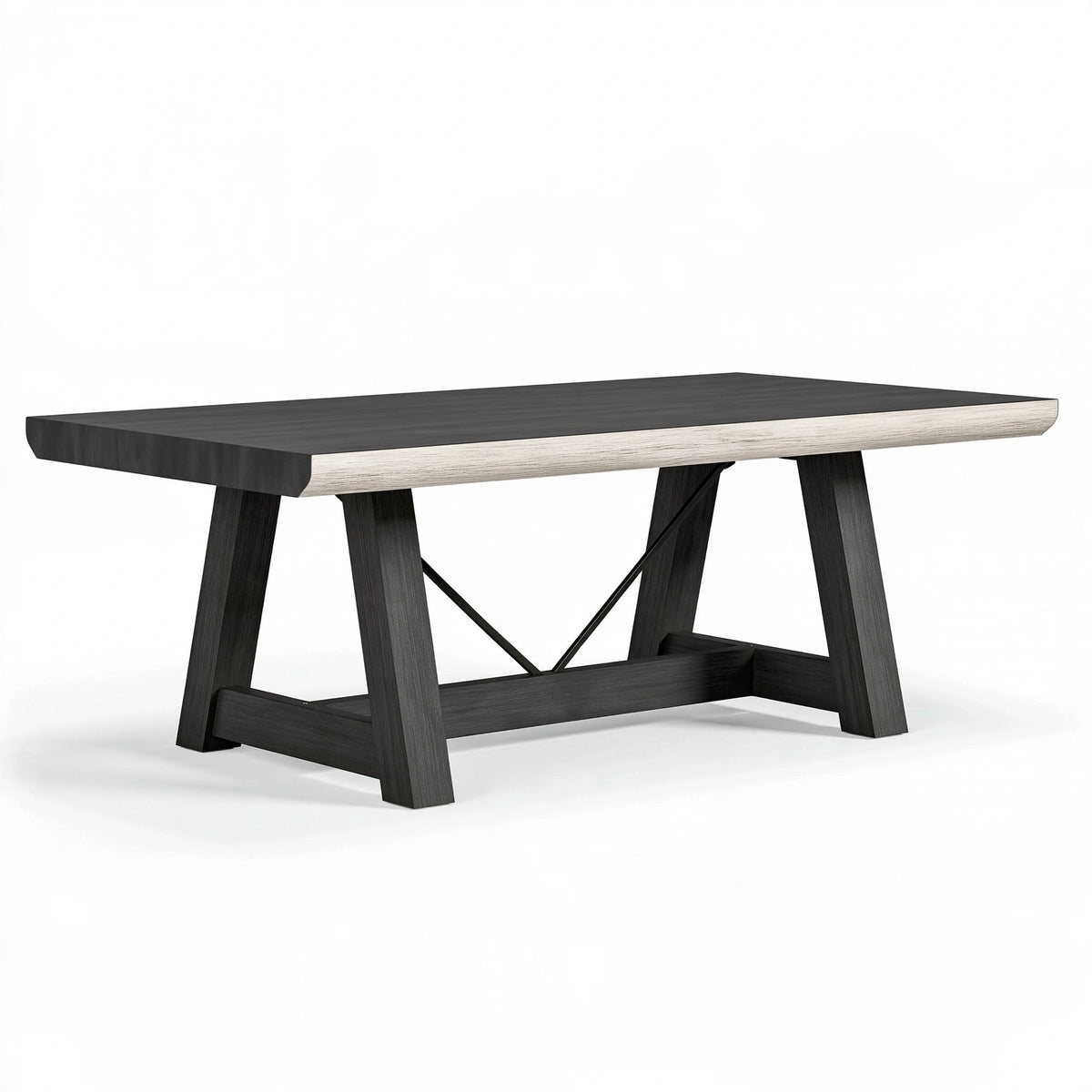 Table à manger 180 x 90 x 75 cm en bois noir et blanc avec piètement renforcé style industriel