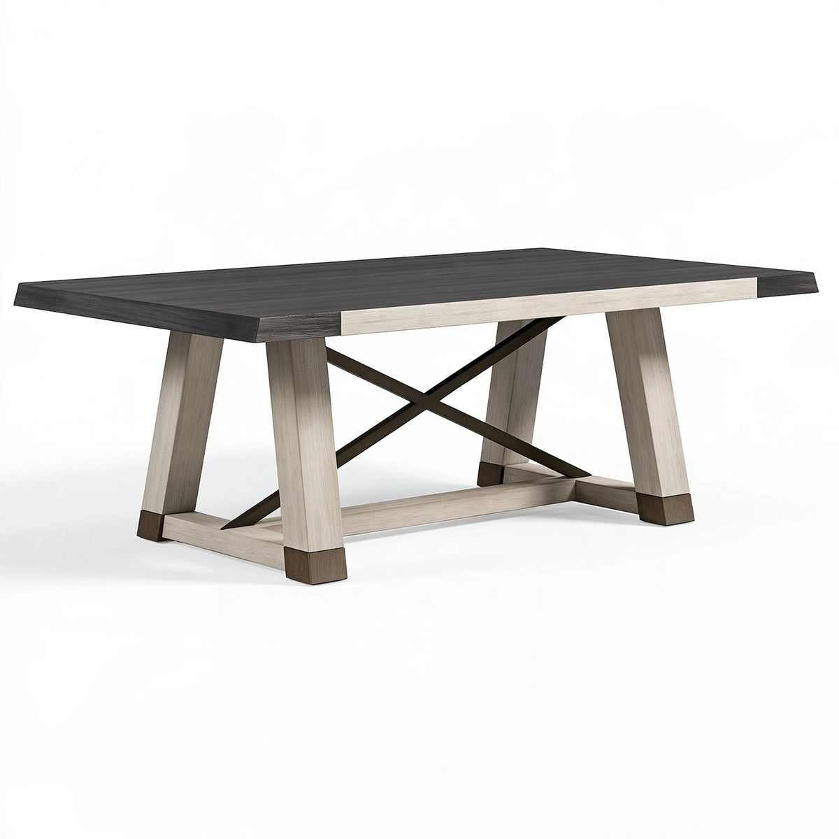 Table à manger 180 x 90 cm en bois noir et chêne clair style industriel avec piètement croisé