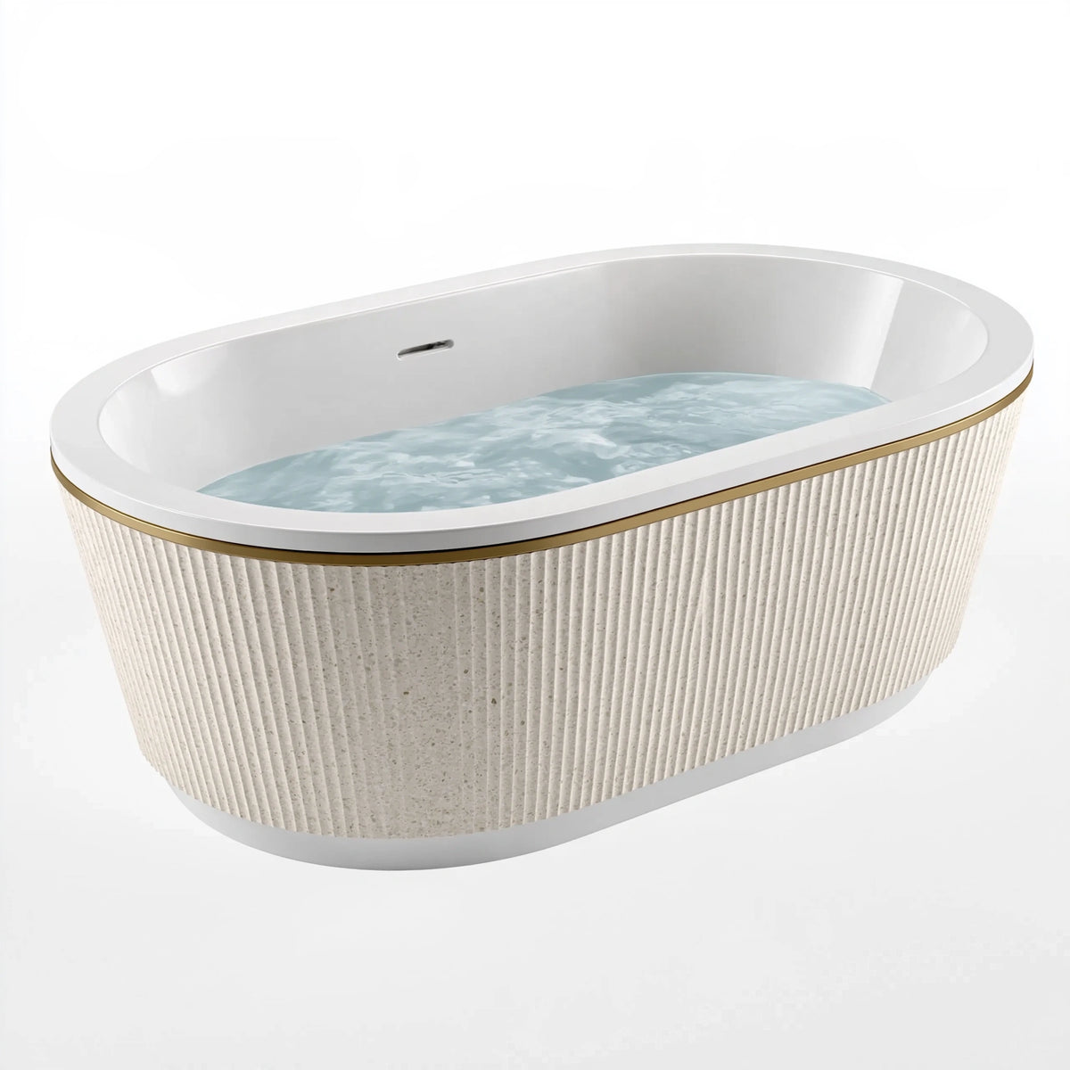 Baignoire îlot ovale 170 x 80 cm en composite minéral blanc et doré style contemporain