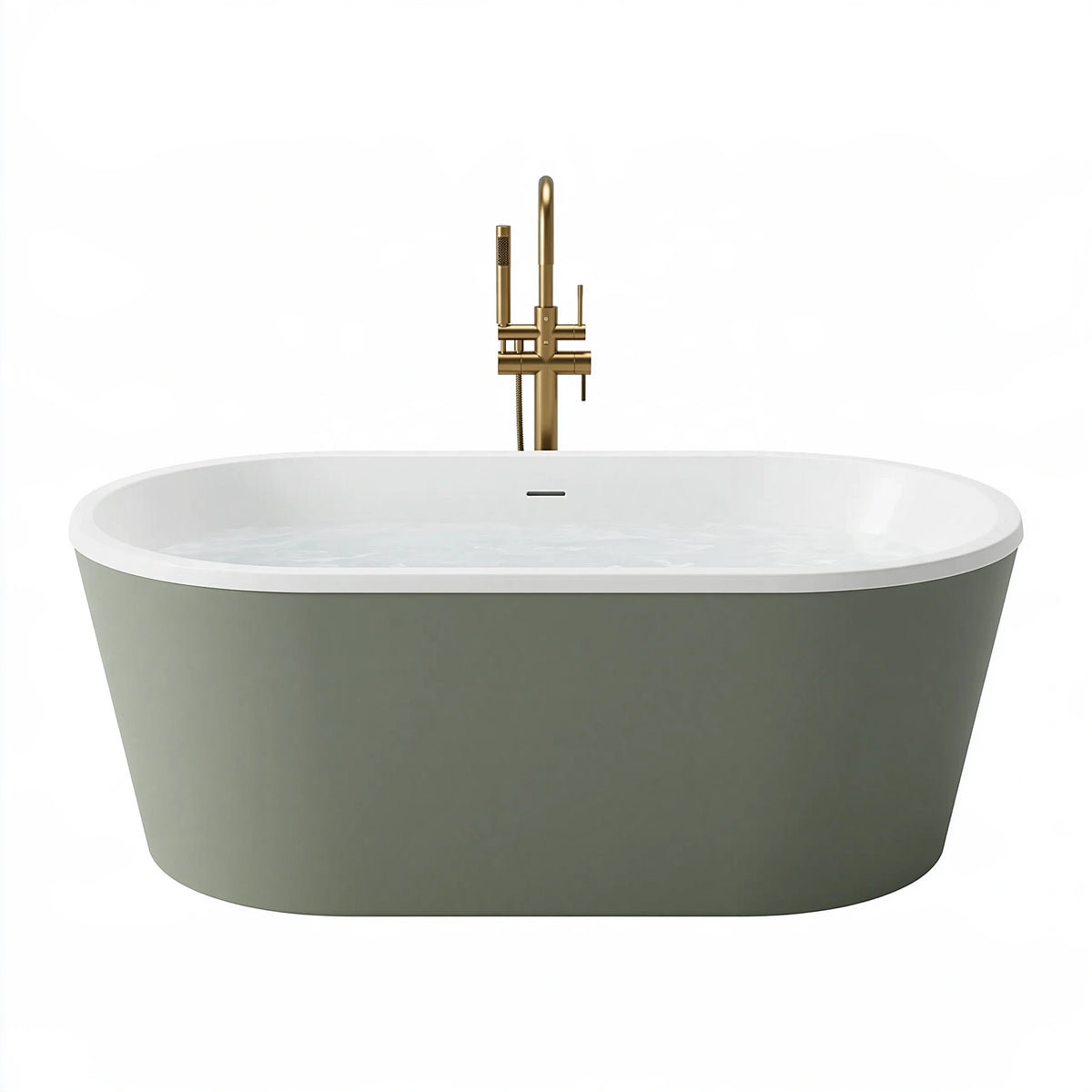Baignoire îlot ovale 170 x 80 cm acrylique blanc/vert olive style contemporain