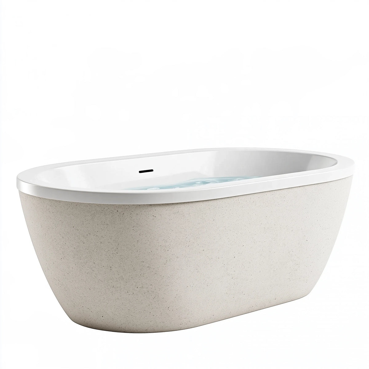 Baignoire îlot ovale 170 cm effet pierre blanc - design contemporain