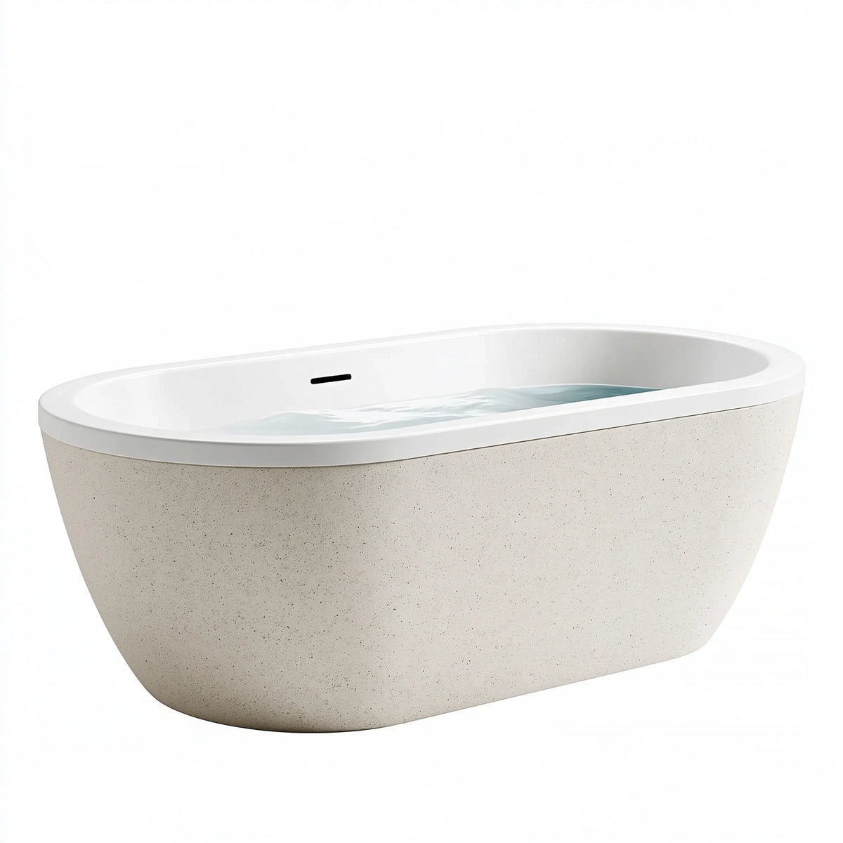 Baignoire îlot 170 x 75 cm en composite minéral blanc crème style contemporain