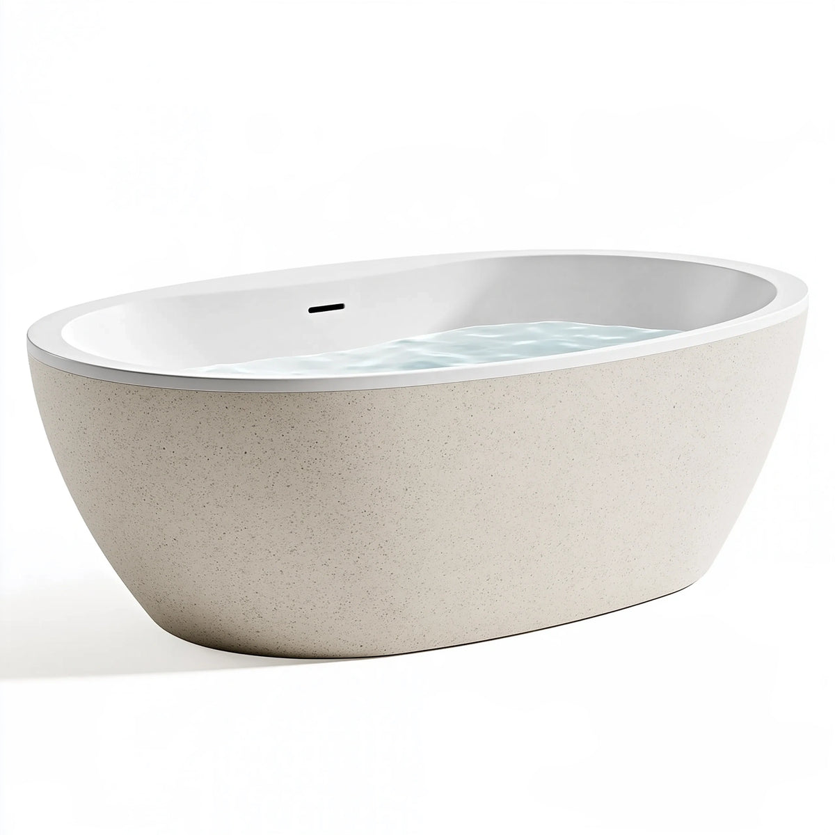 Baignoire îlot ovale 170 x 80 x 58 cm en résine minérale blanc/beige style contemporain