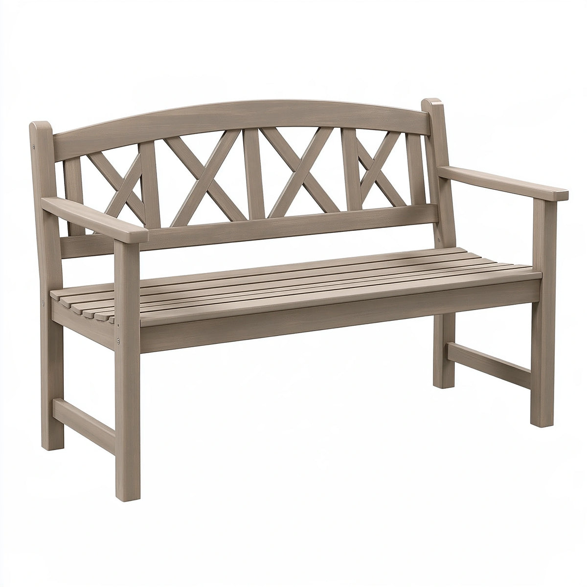 Banc de jardin 122 x 65 x 90 cm en résine taupe style classique à dossier croisé