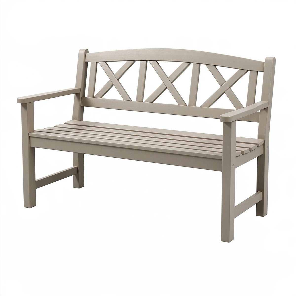 Banc de jardin 122 x 61 x 91 cm en bois taupe à dossier croisé