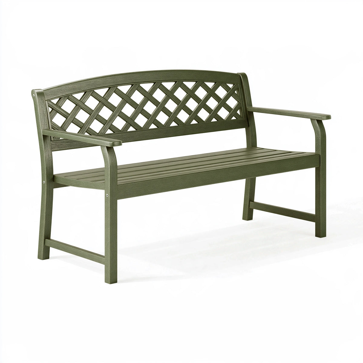 Banc de jardin 122 x 61 x 88 cm en plastique vert - dossier treillis et accoudoirs