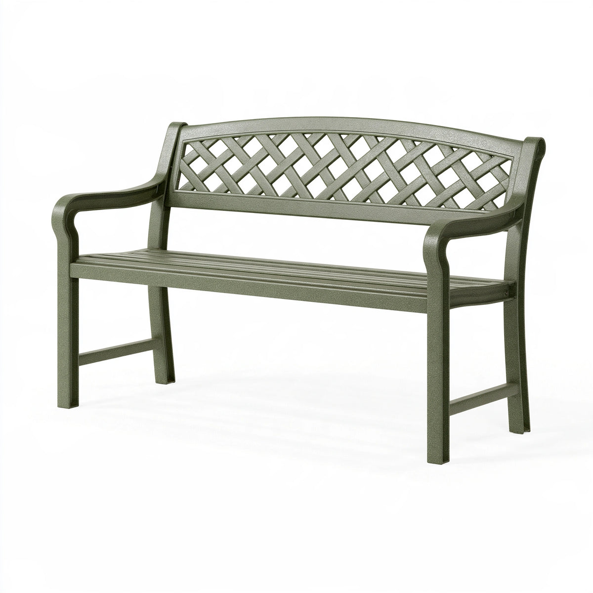 Banc de jardin 120 x 60 x 85 cm en métal vert olive à dossier ajouré