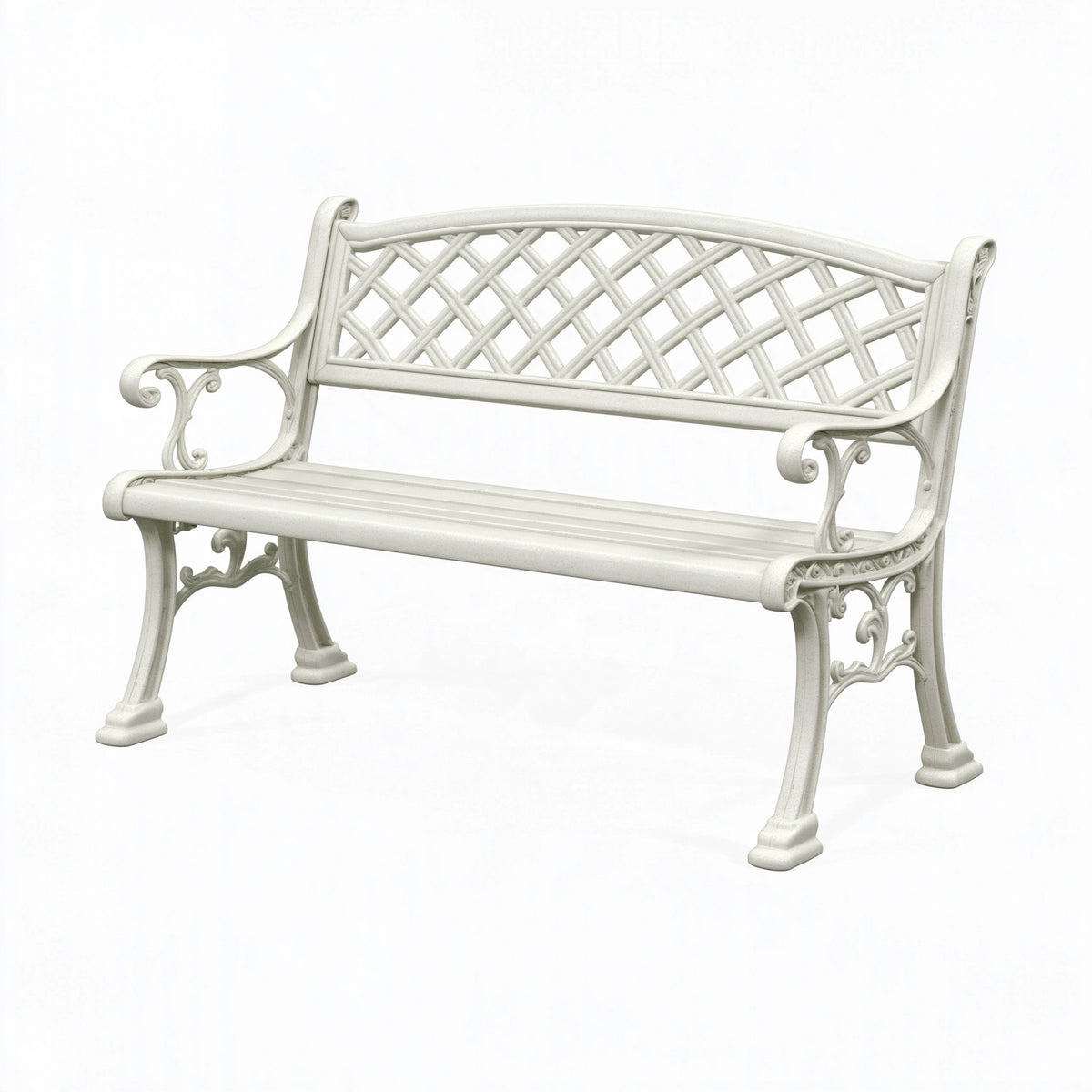 Banc de jardin 122 cm en aluminium blanc - dossier treillis style classique